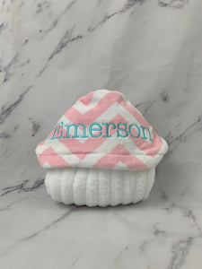 Pink/White Chevron Aqua Embroidery Bath Hoodie/Hooded Towel