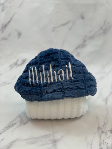 Denim Blue Oxford White Embroidery Bath Hoodie/Hooded Towel