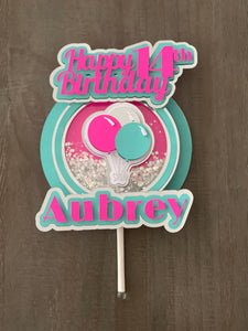 Hot Pink, Turquoise & Silver Balloons Shaker Cake Topper