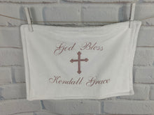 Load image into Gallery viewer, White with Dusty Rose Embroidery Baptism Towel