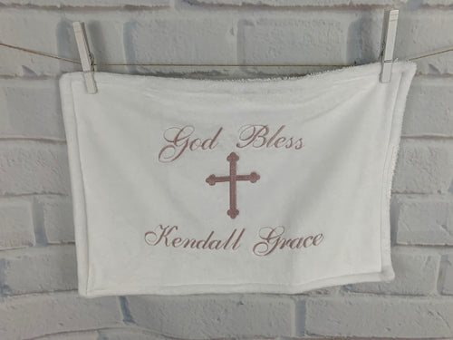 White with Dusty Rose Embroidery Baptism Towel