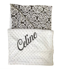 Load image into Gallery viewer, Charcoal Damask with White Bubble Back Blanket No Ruffle