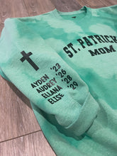 Load image into Gallery viewer, St. Patrick&#39;s Mom Green Bleach Dyed Sweatshirt