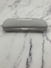 Load image into Gallery viewer, Gray Linen with Gray Trim &amp; White  Embroidery Baby Wipe Case