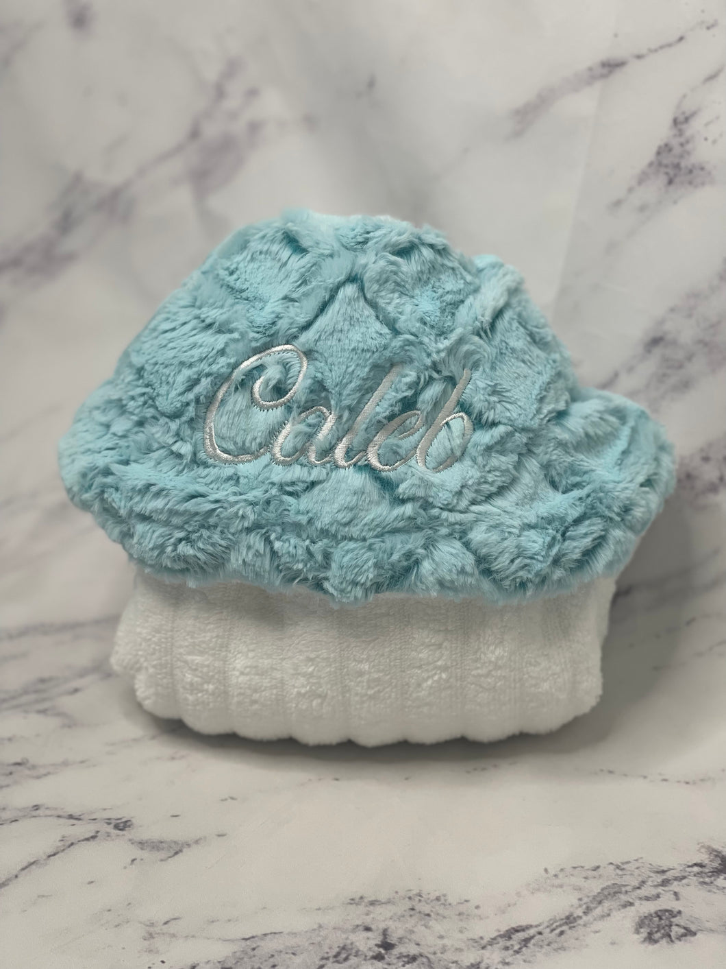 Aqua Gem with White Embroidery Bath Hoodie/Hooded Towel