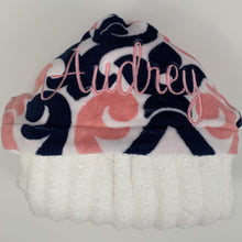 Load image into Gallery viewer, Coral, Navy &amp; White Art Deco Bath Hoodie/Hooded Towel