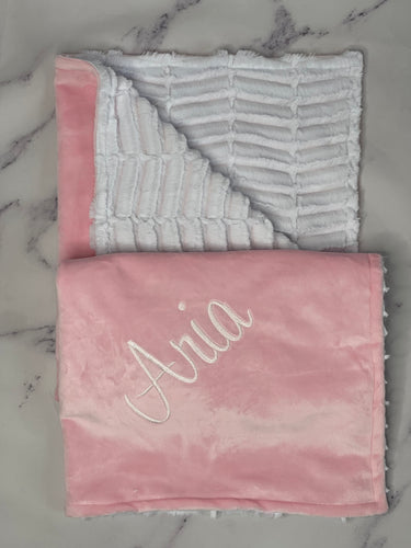 Flat Pink with White Oxord Back Blanket No Ruffle