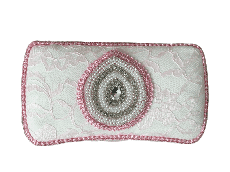 Baby Pink Lace, Ivory Lining, Pink trim with Applique Baby Wipe Case
