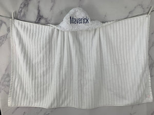 White Lattice Navy Embroidery Bath Hoodie/Hooded Towel