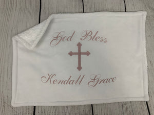 White with Dusty Rose Embroidery Baptism Towel