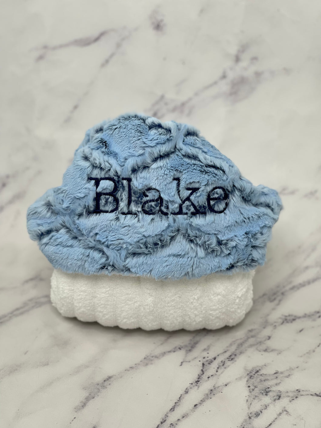 Baby Blue/Navy Lattice Navy Embroidery Bath Hoodie/Hooded Towel