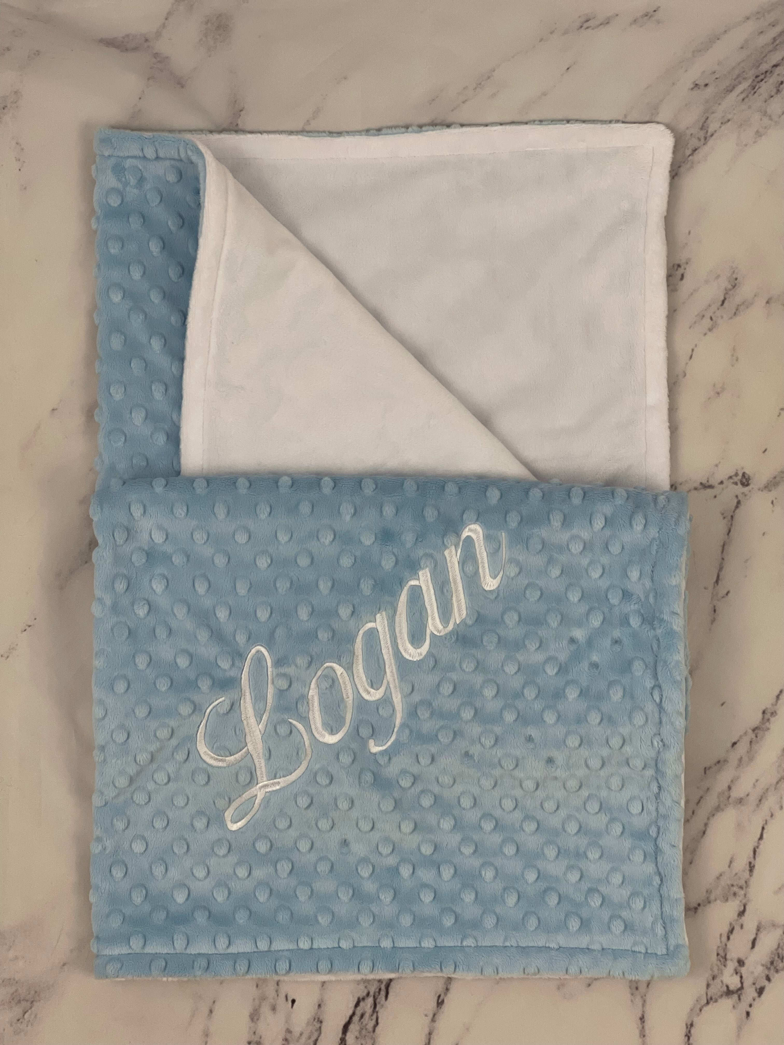 Baby Blue Bubble with Flat White Back Blanket No Ruffle