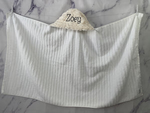 Ivory Pebble Black Embroidery Bath Hoodie/Hooded Towel