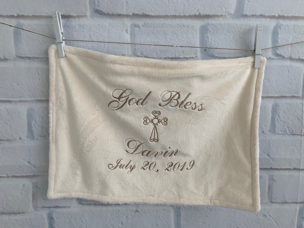 Cream with Taupe Embroidery Baptism Towel