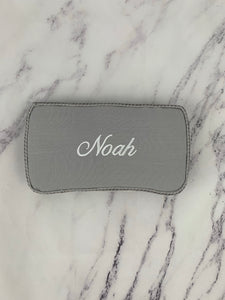 Gray Linen with Gray Trim & White  Embroidery Baby Wipe Case