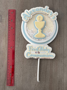 First Communion Chalice Blue Shaker Cake Topper